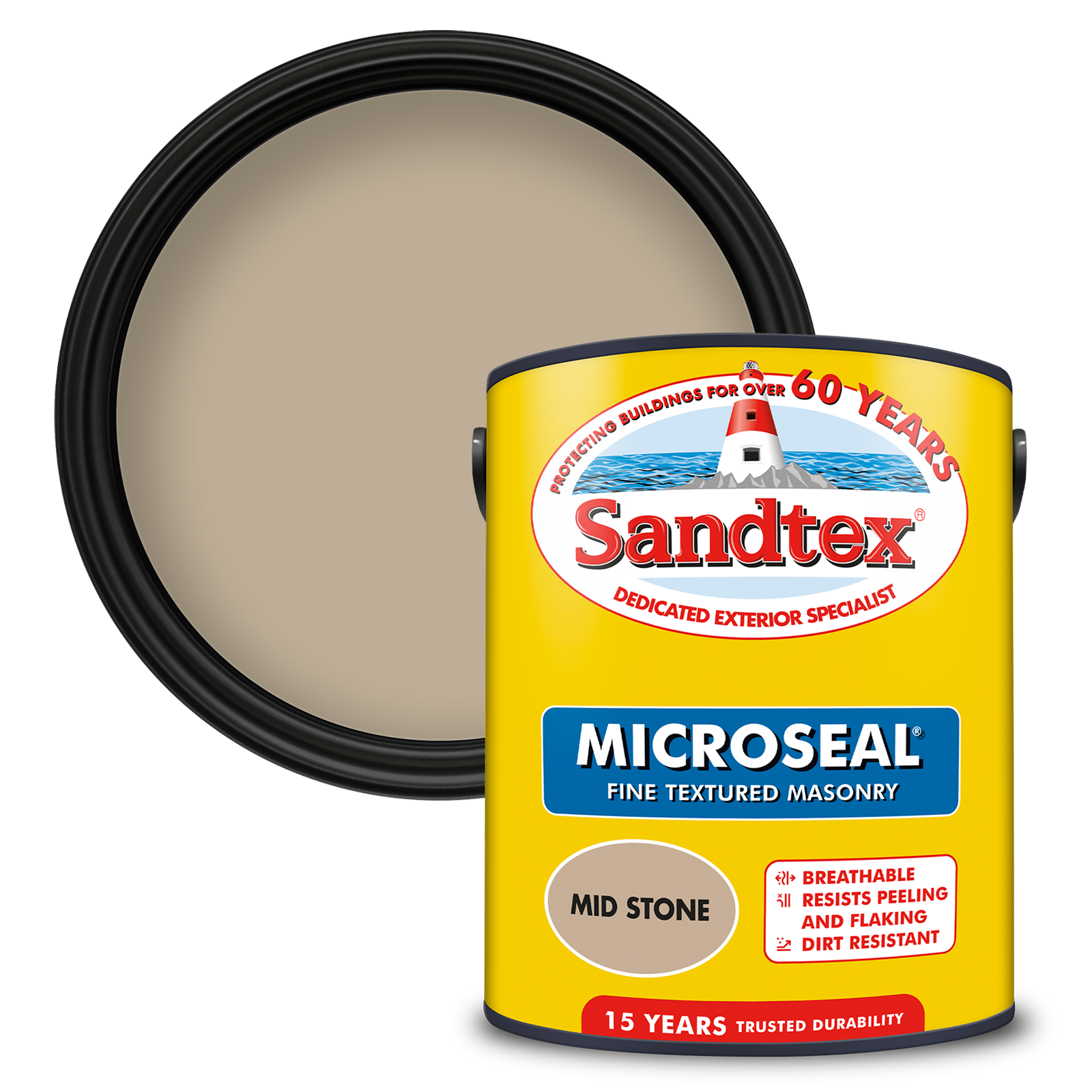Sandtex Fine Textured 15 Year Weatherproof Exterior Wall Paint - Mid Stone - 5 Litre